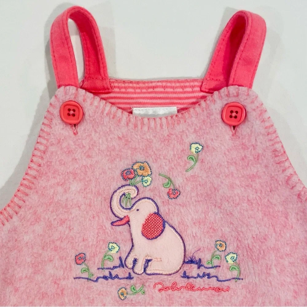 Vintage Carters John Lennon Coveralls Girls 3-6M Pink Elephant Overalls Fleece